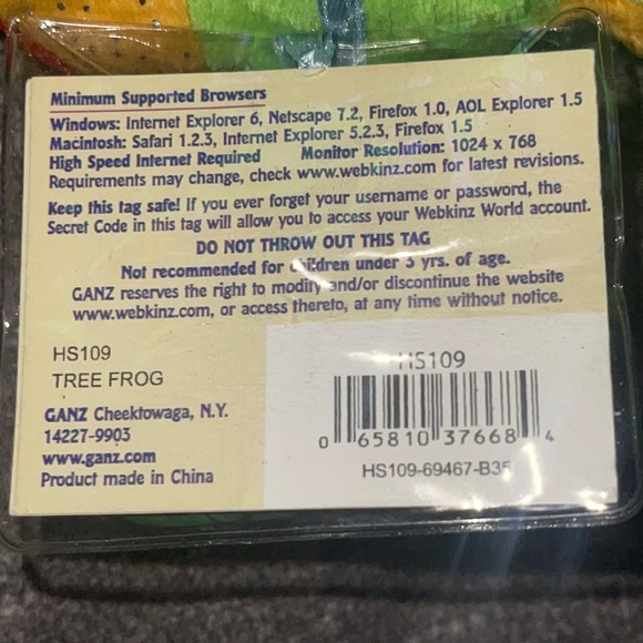 LIL’ Kinz WEBKINZ Ganz TREE FROG HS109 hang & but Tag No Code plush stuff animal - Picture 9 of 10